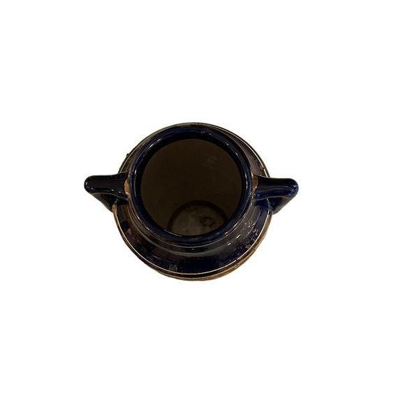 Vintage Japanese Hand Painted Moriage Vase 7" Tall Blue Brown With Handles - Picture 5 of 8